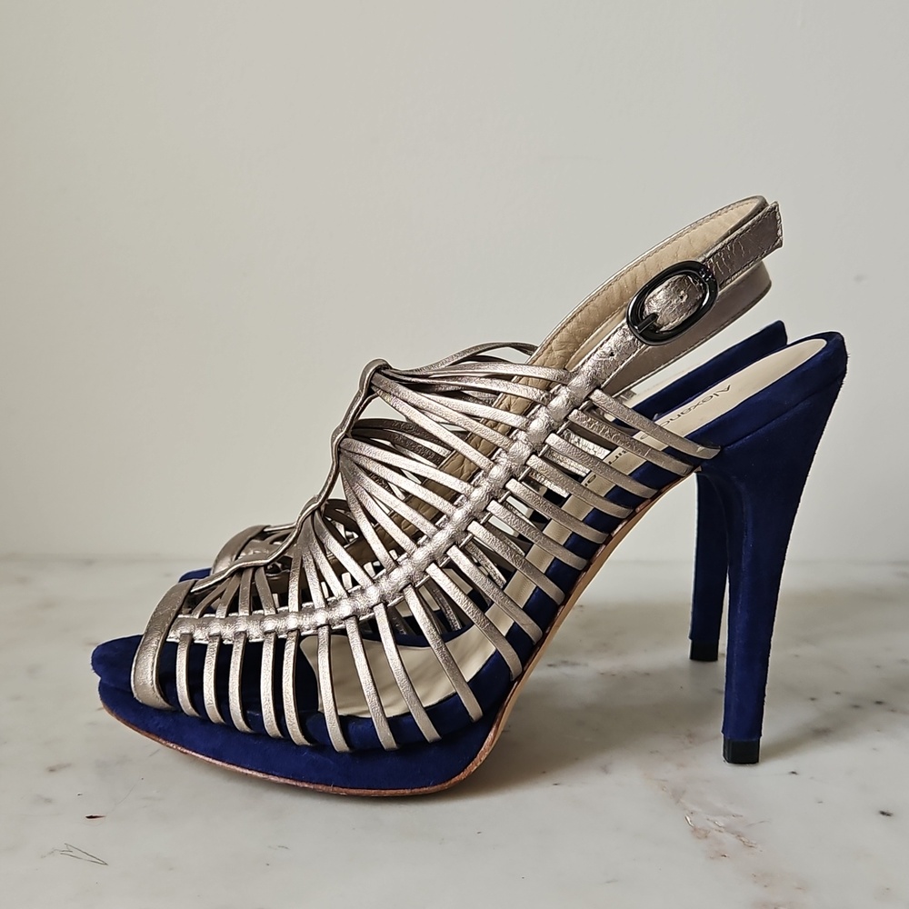 ALEXANDRE BIRMAN: Royal Blue Metallic Strappy Heels